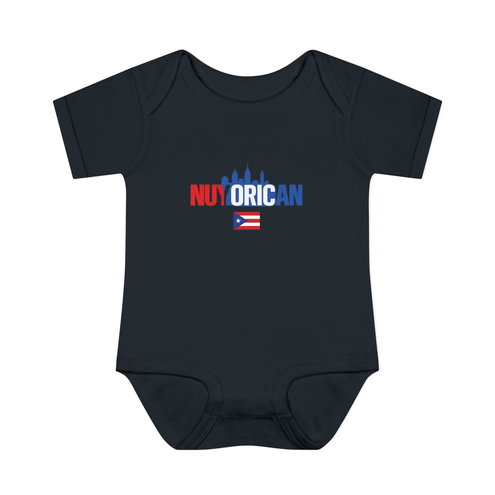 Nuyorican Baby Bodysuit – NYC Skyline Infant Onesie (Red & Blue)