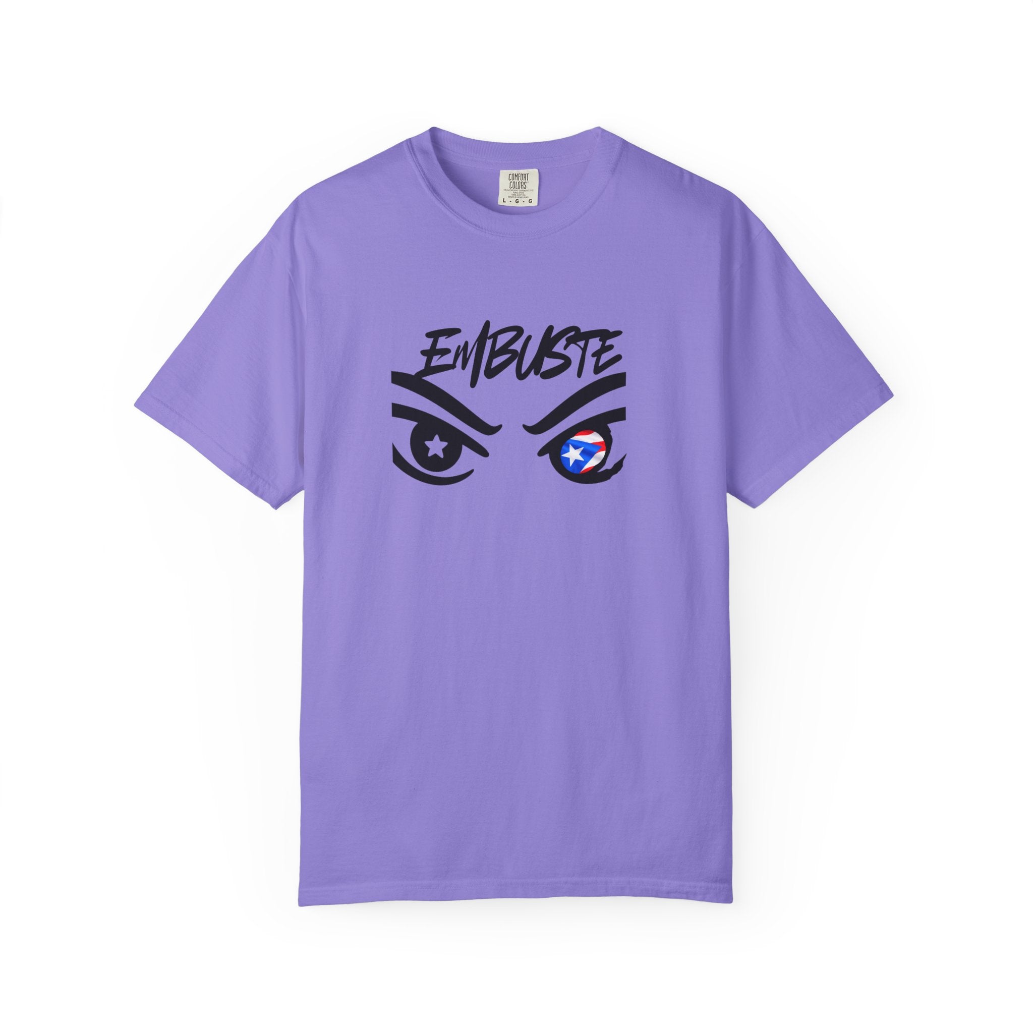 Embuste Eyes Graphic T-Shirt — Bold Script & Star-Spangled Eye Design
