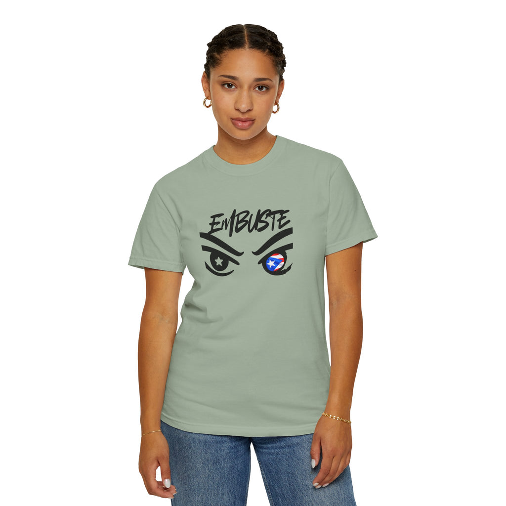Embuste Eyes Graphic T-Shirt — Bold Script & Star-Spangled Eye Design