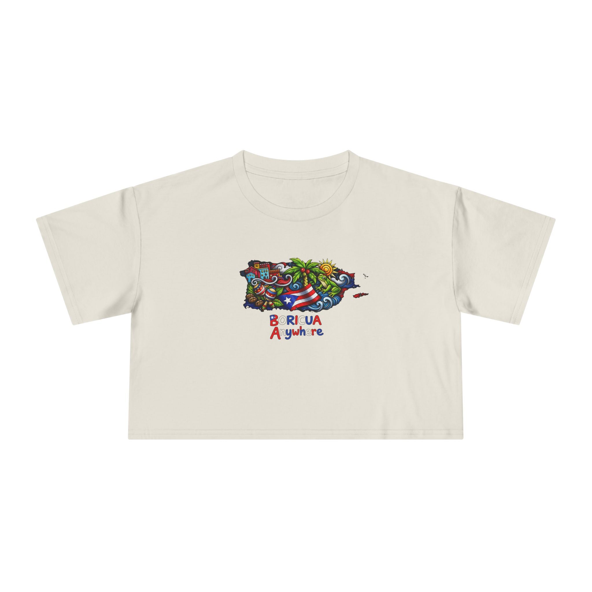 Women's Crop Tee — Colorful Puerto Rico Floral Map Graphic