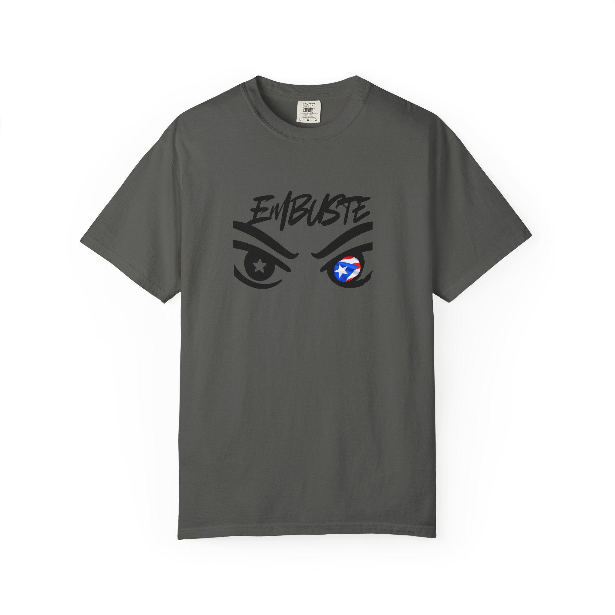 Embuste Eyes Graphic T-Shirt — Bold Script & Star-Spangled Eye Design