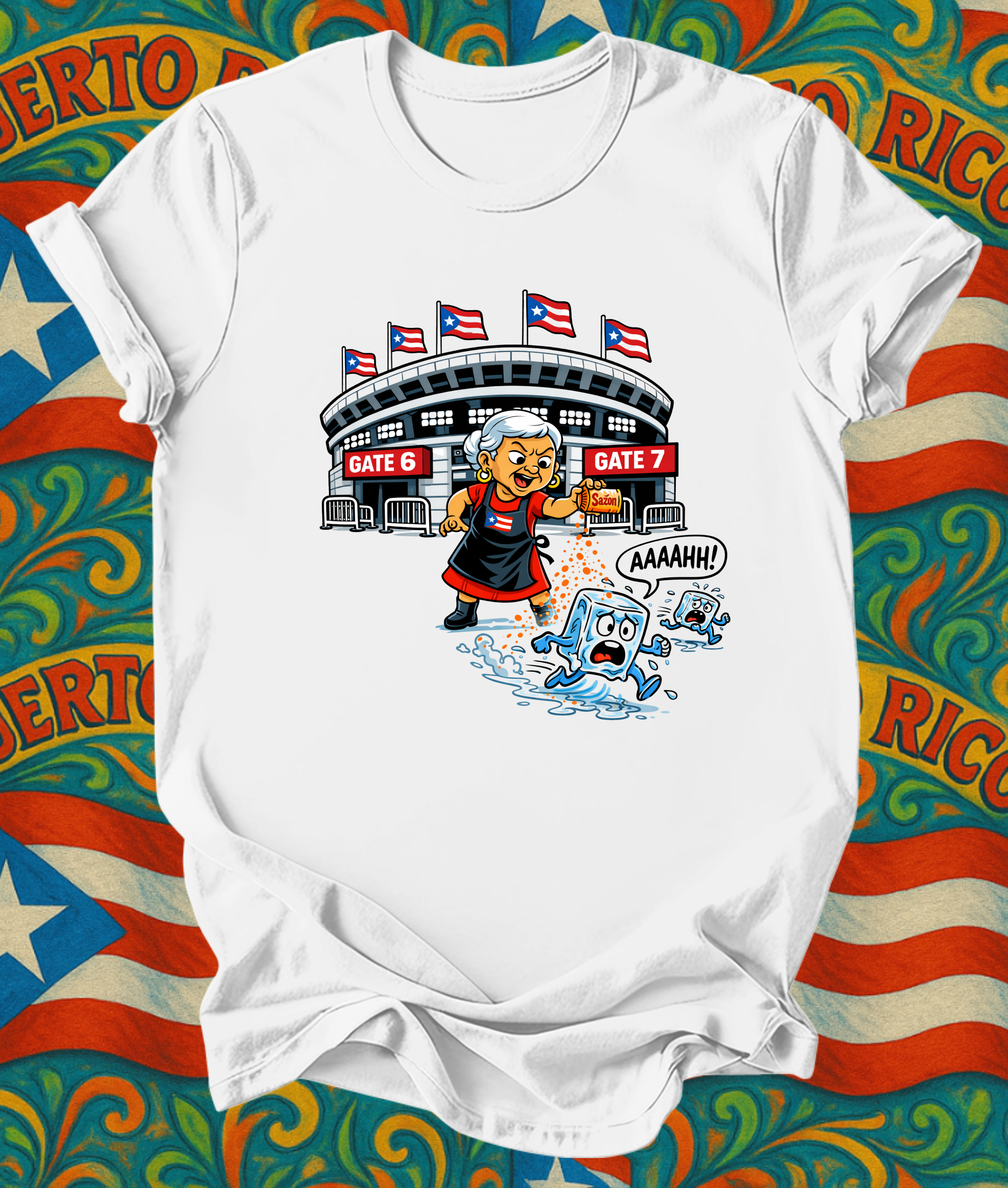 Short sleeve t shirt Puerto Rican grandma and sazón boricual bowl