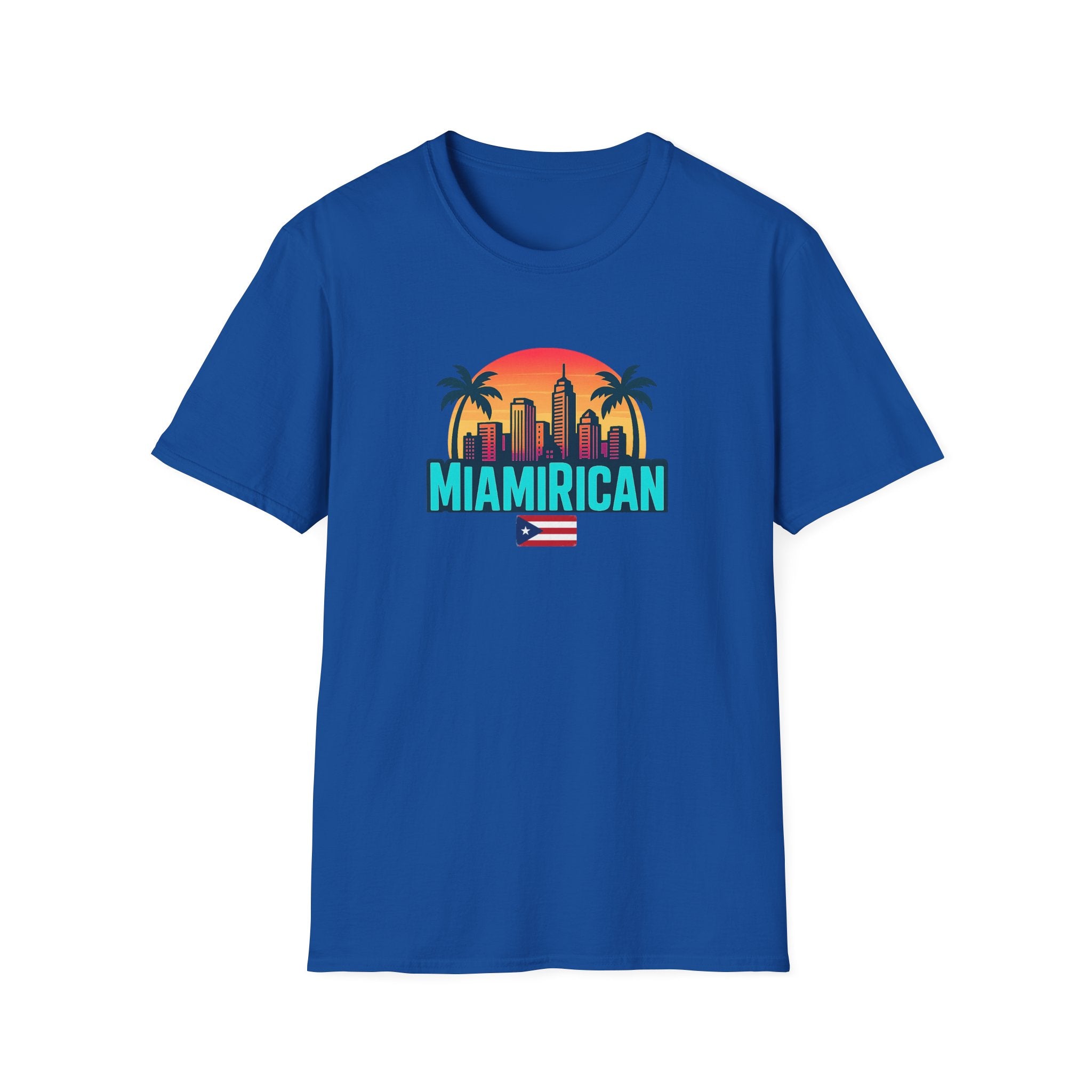 T-Shirt — Miamirican Miami Skyline with Puerto Rican Flag Graphic