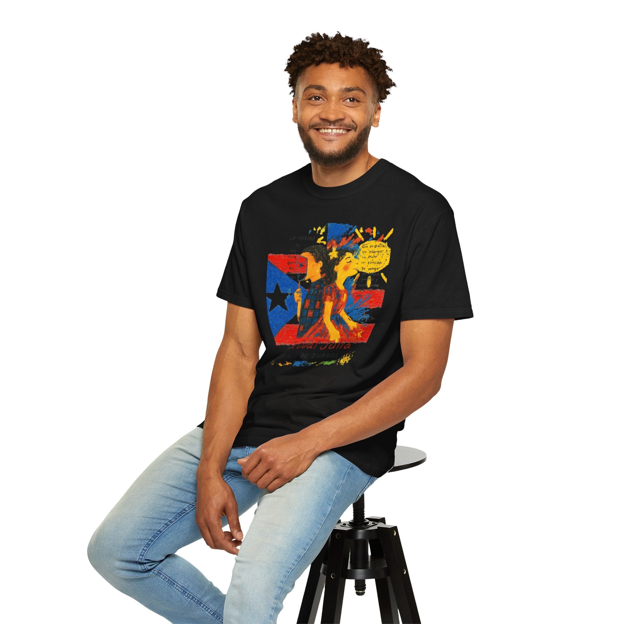 Puerto Rican Flag Art T-Shirt Julia de Burgos homenaje— "The Dua Julia" Illustrated Graphic Tee