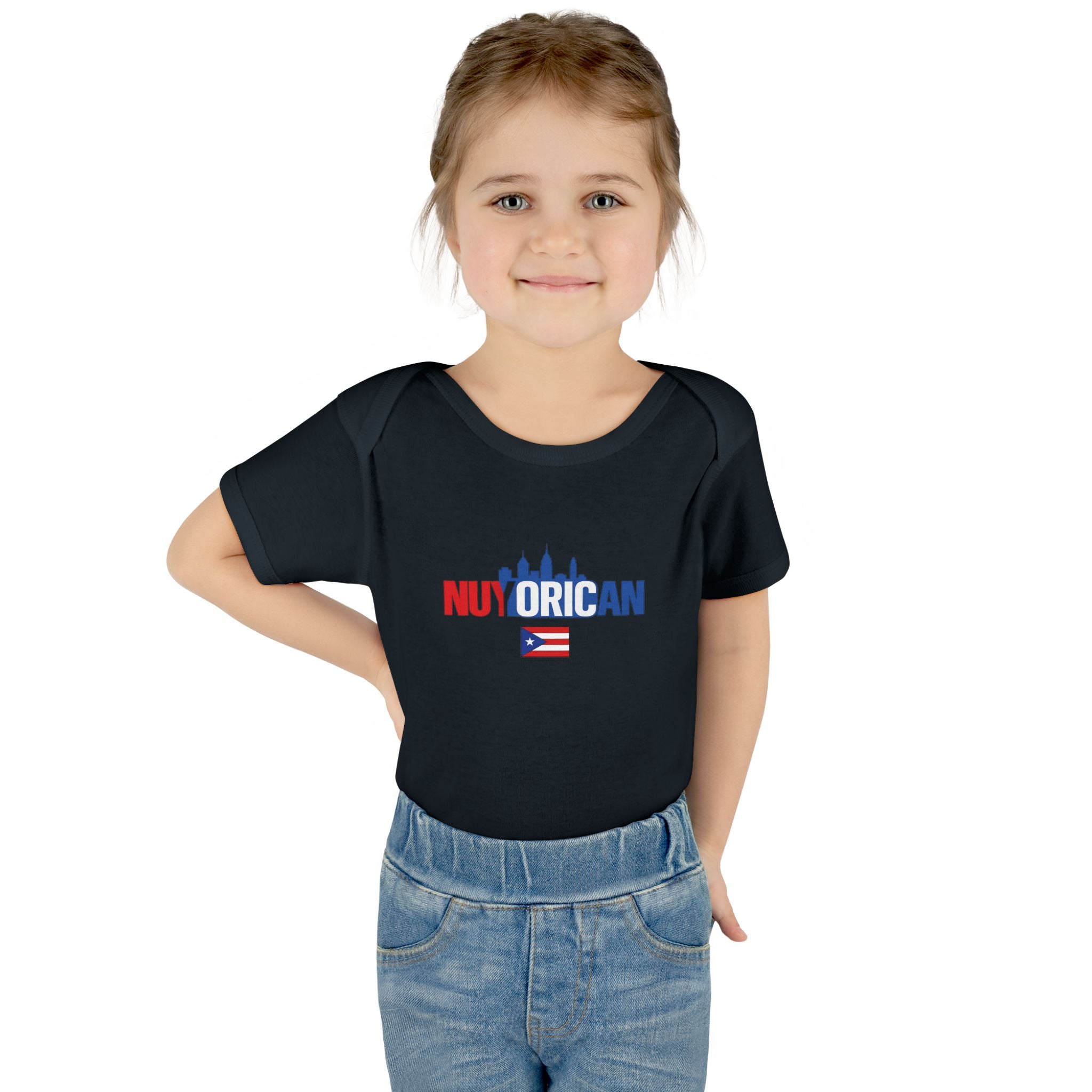Nuyorican Baby Bodysuit – NYC Skyline Infant Onesie (Red & Blue)