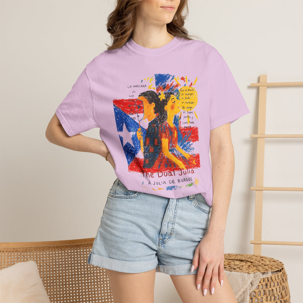 Puerto Rican Flag Art T-Shirt Julia de Burgos homenaje— "The Dua Julia" Illustrated Graphic Tee