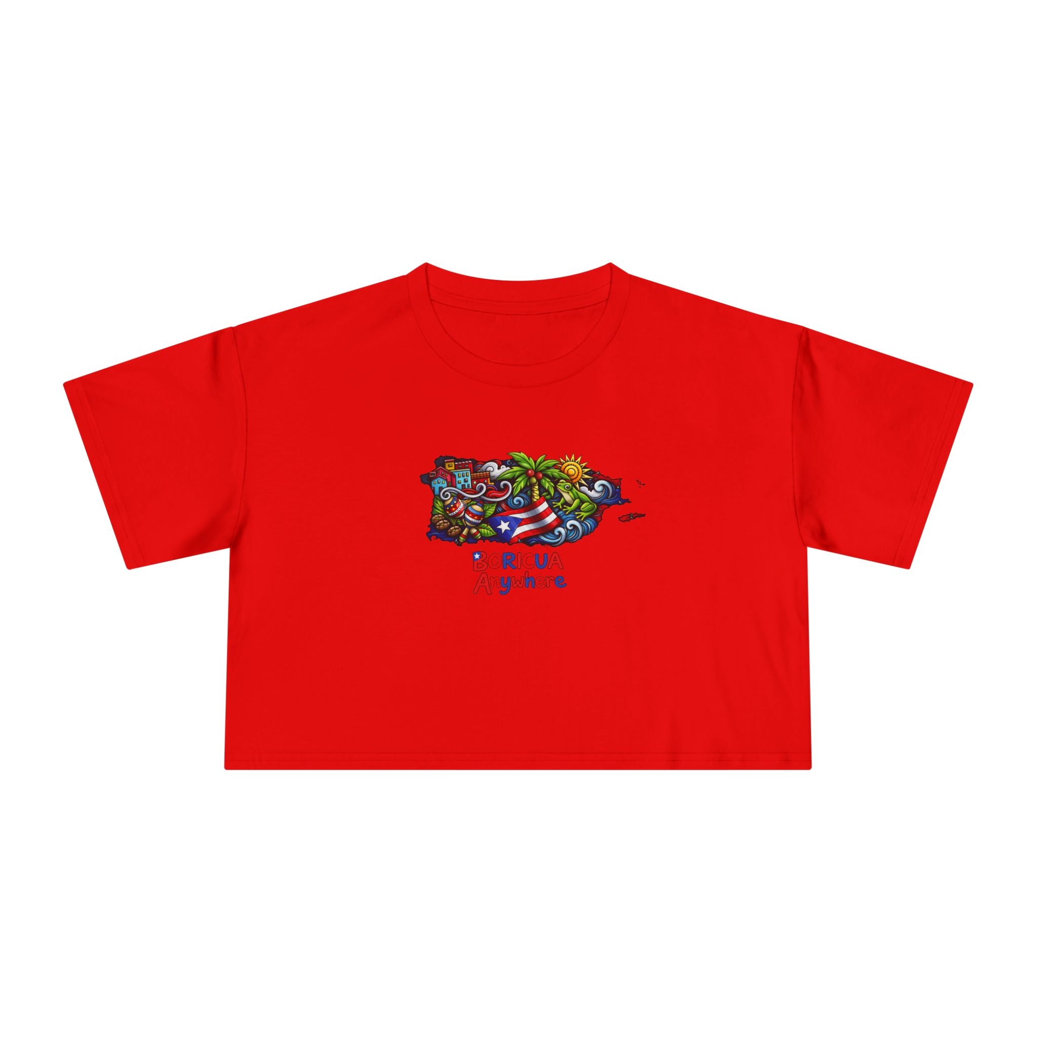 Women's Crop Tee — Colorful Puerto Rico Floral Map Graphic