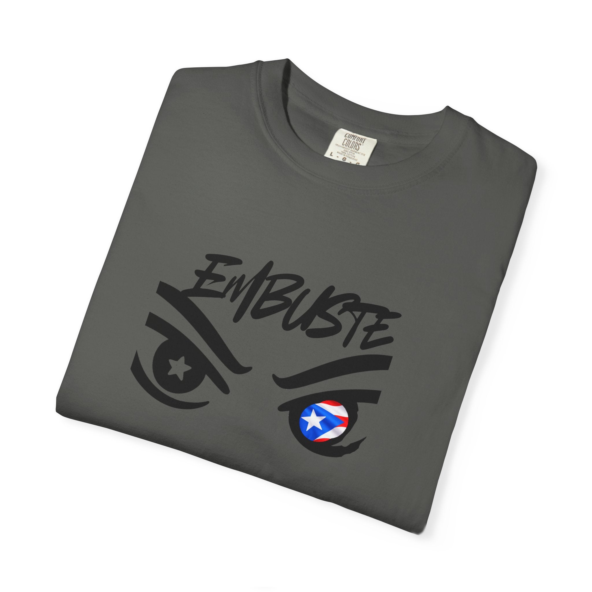 Embuste Eyes Graphic T-Shirt — Bold Script & Star-Spangled Eye Design
