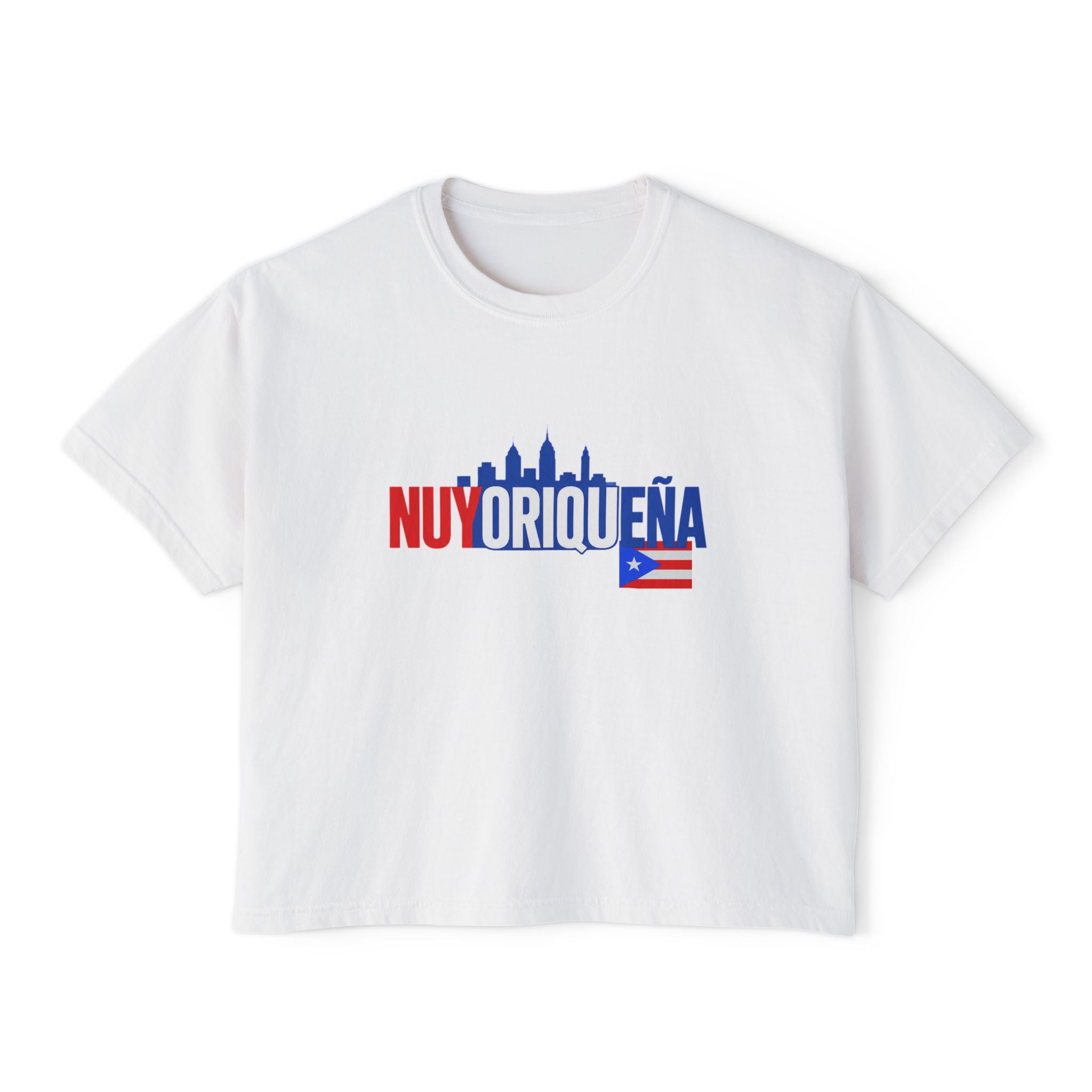 Nuyoriqueña Boxy Tee — Puerto Rican NYC Skyline Crop T-Shirt