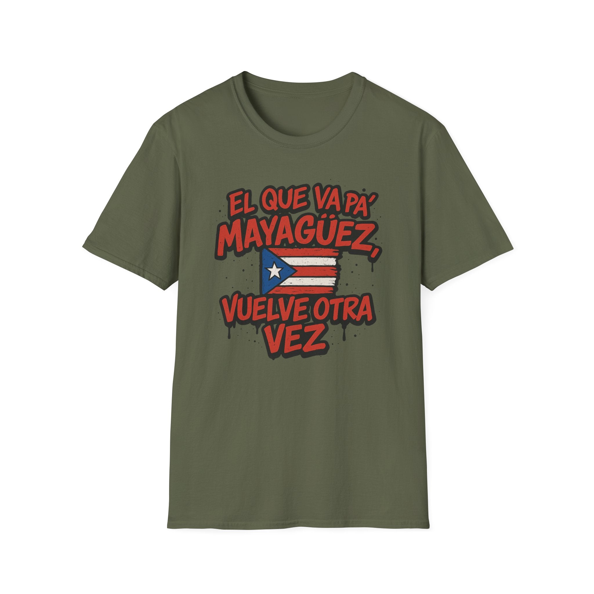 T‑Shirt — "El que va pa' Mayagüez vuelve otra vez" Puerto Rico Flag Tee