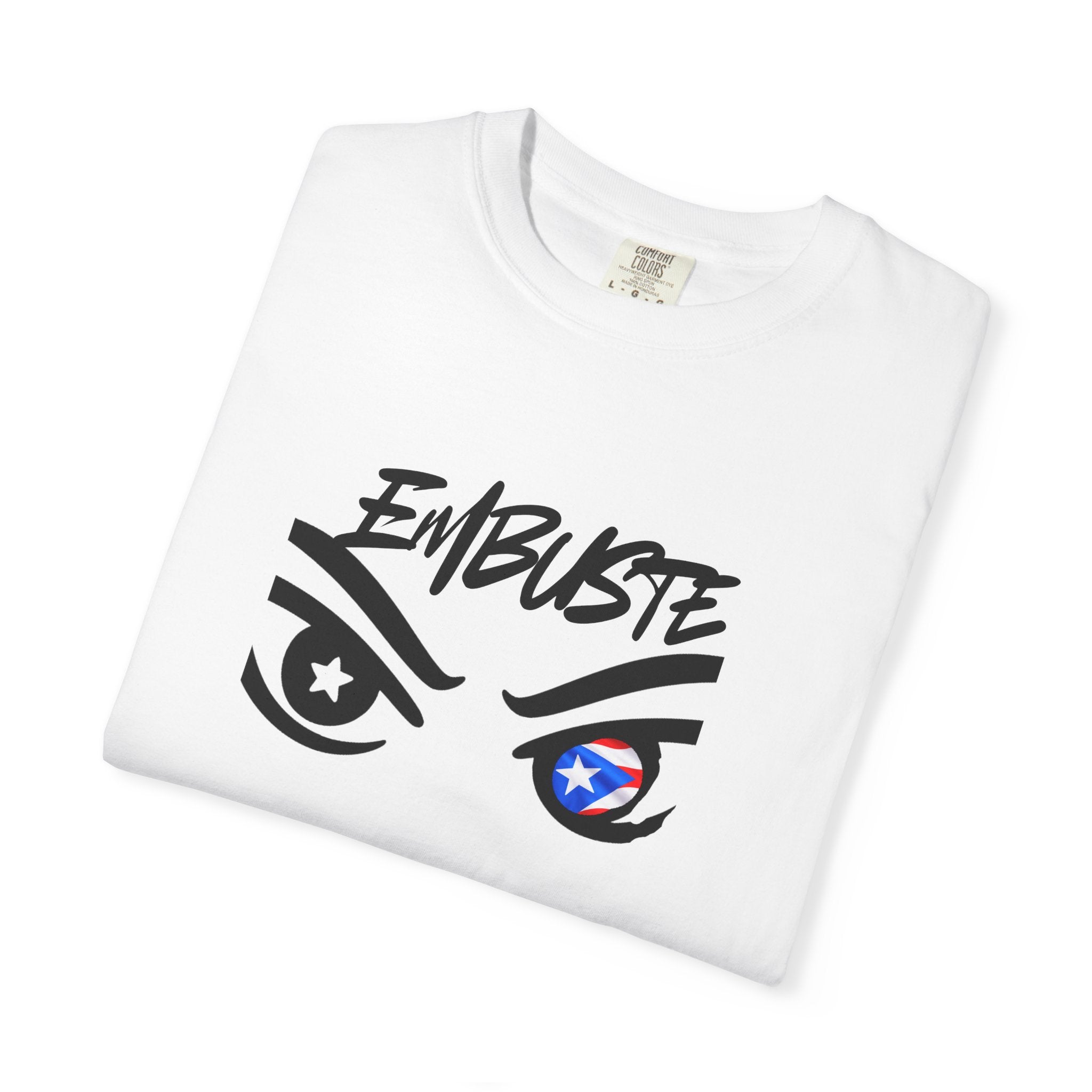 Embuste Eyes Graphic T-Shirt — Bold Script & Star-Spangled Eye Design