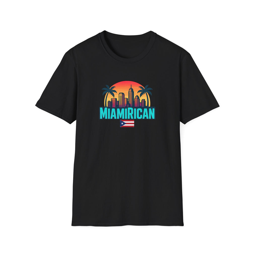 T-Shirt — Miamirican Miami Skyline with Puerto Rican Flag Graphic