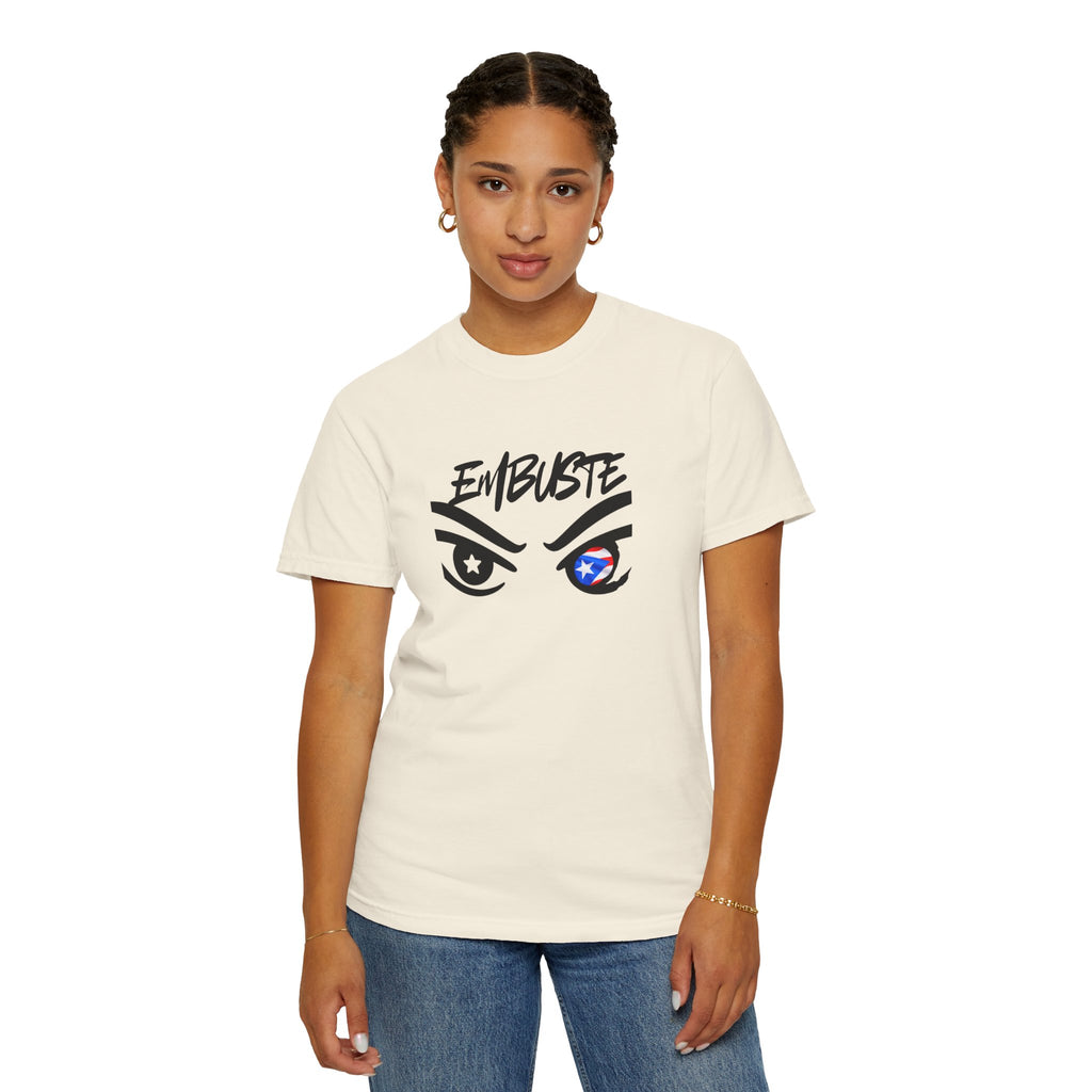 Embuste Eyes Graphic T-Shirt — Bold Script & Star-Spangled Eye Design