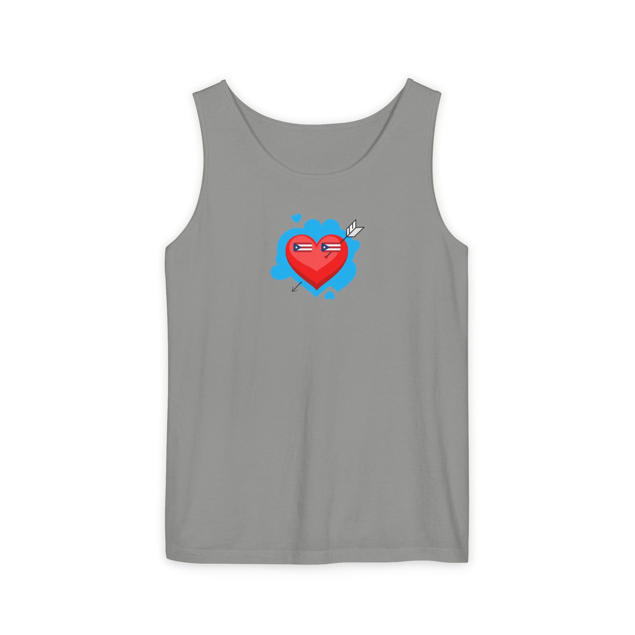 Heart Shield Tank Top — Cute Pixel Heart with Boricua Sunglasses Graphic
