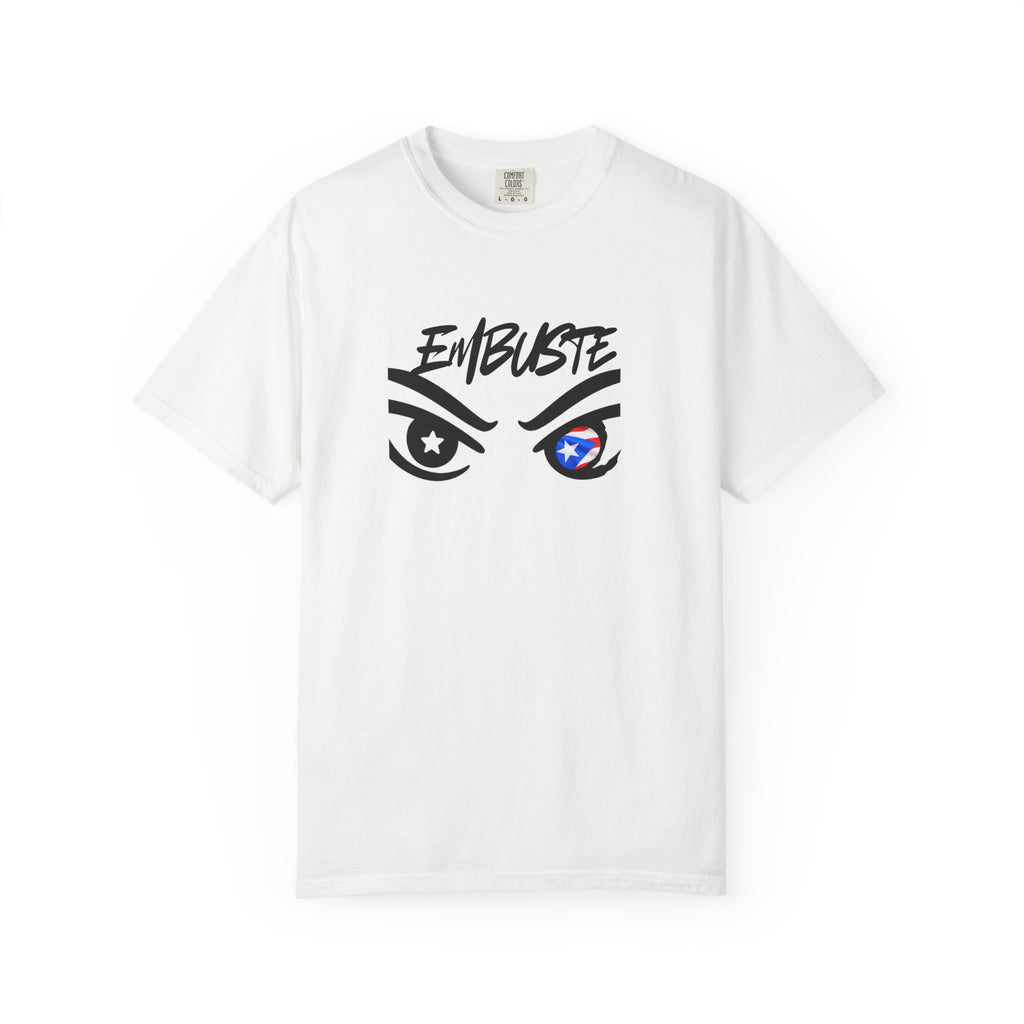 Embuste Eyes Graphic T-Shirt — Bold Script & Star-Spangled Eye Design