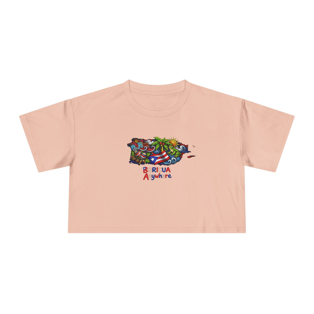 Women's Crop Tee — Colorful Puerto Rico Floral Map Graphic