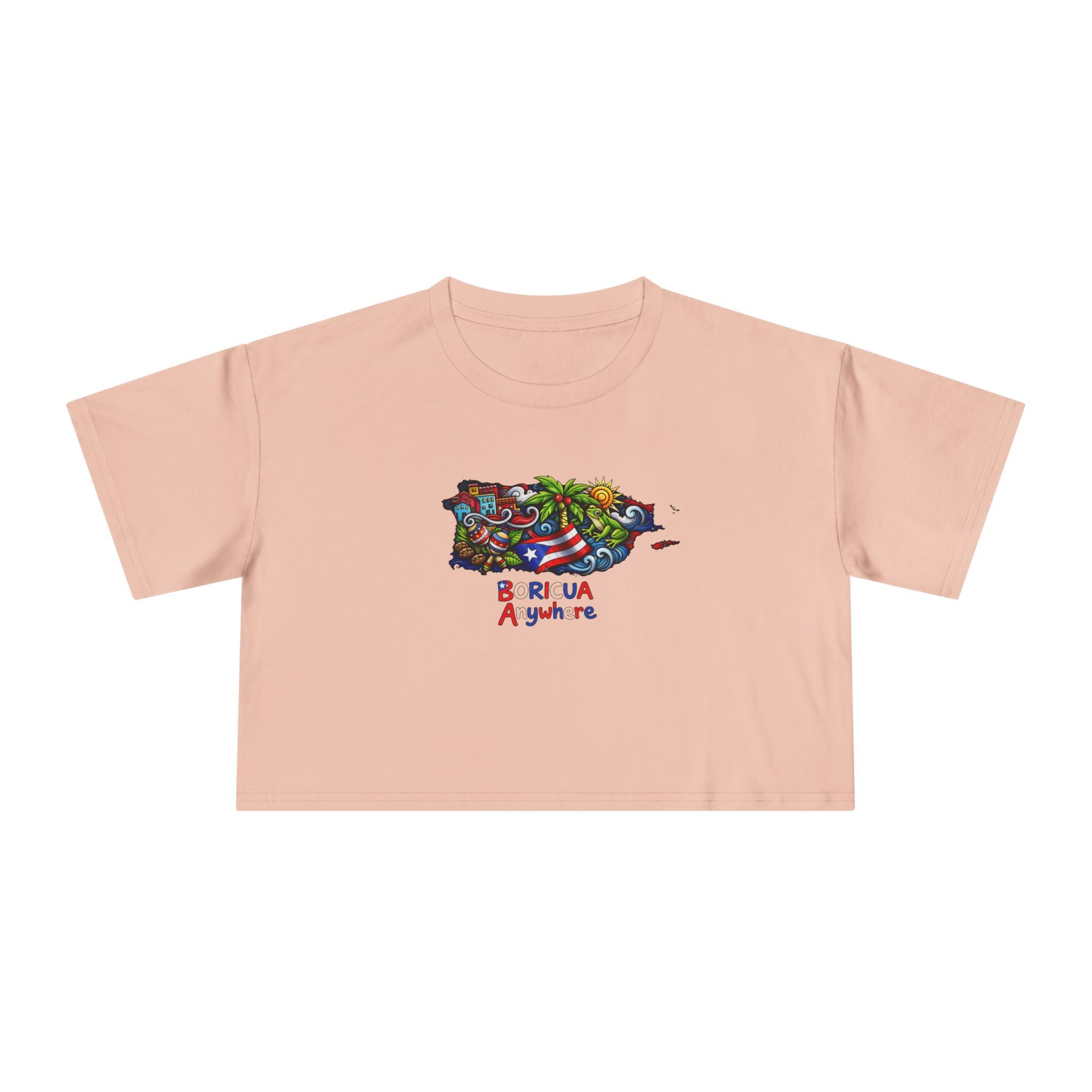 Women's Crop Tee — Colorful Puerto Rico Floral Map Graphic
