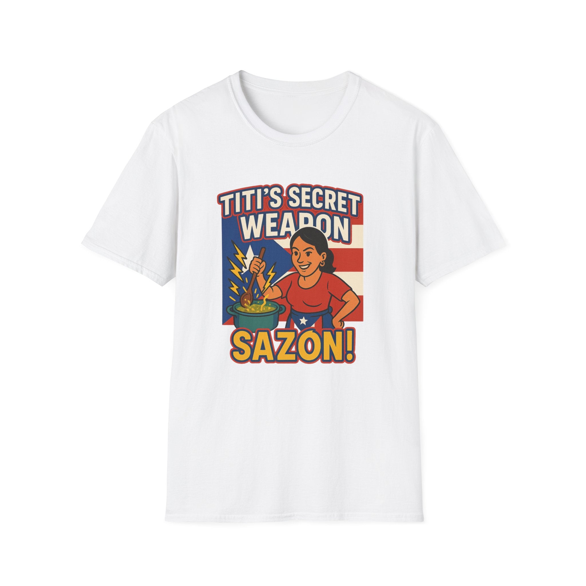 T-Shirt — "Titi's Secret Weapon: Sazón!" Retro Latin Cooking Tee