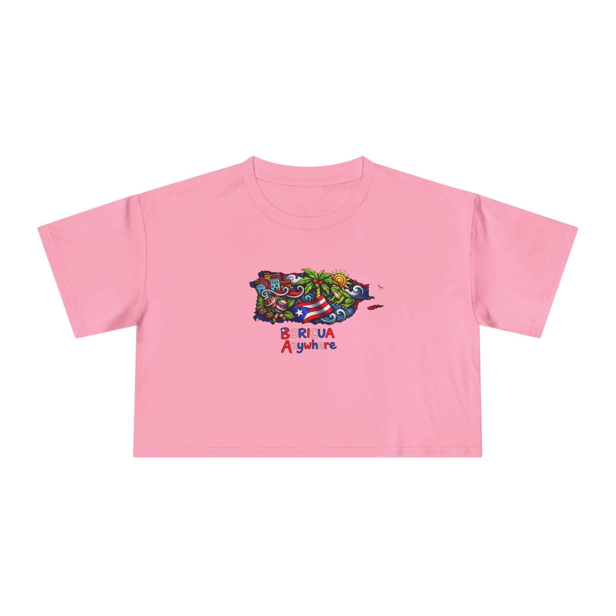 Women's Crop Tee — Colorful Puerto Rico Floral Map Graphic
