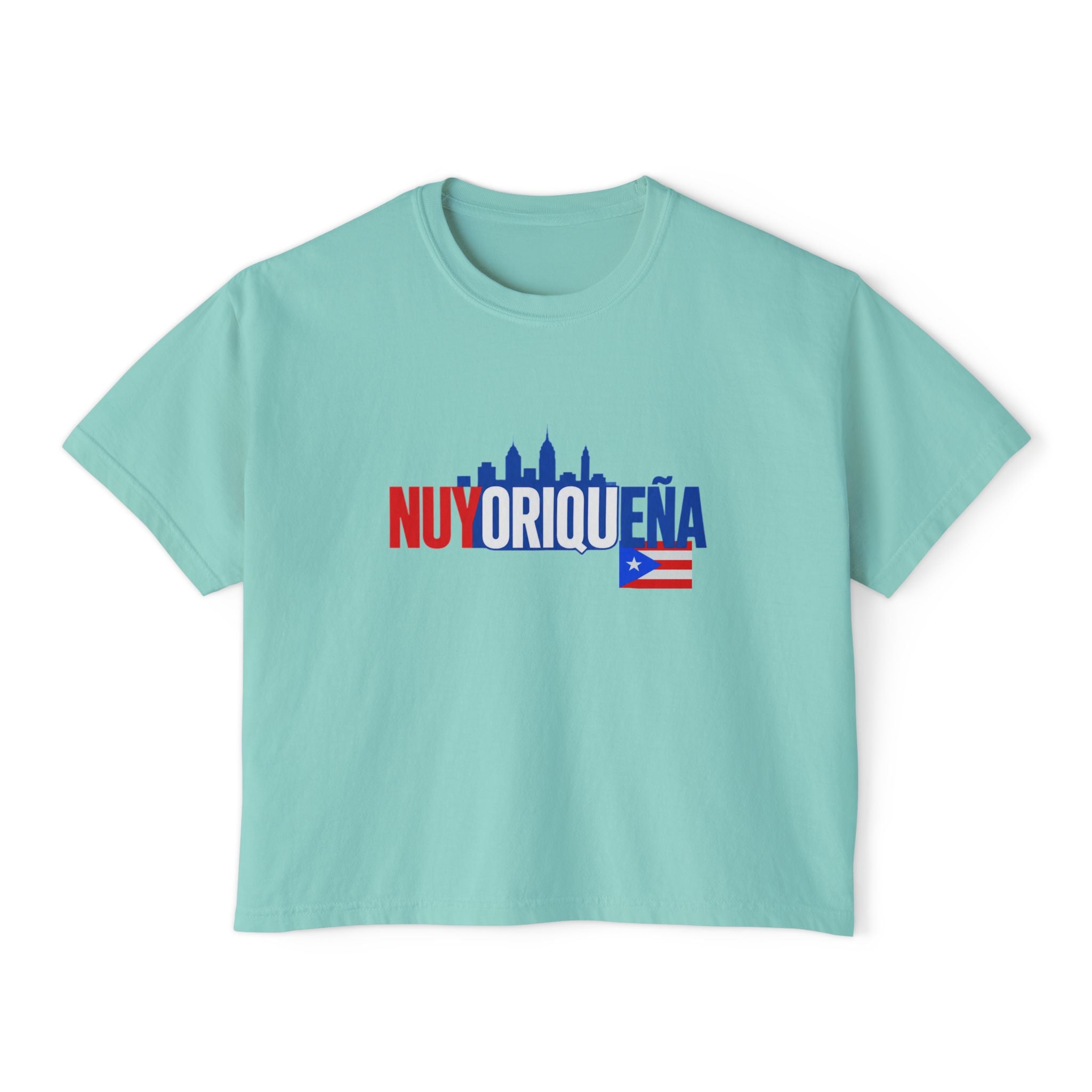 Nuyoriqueña Boxy Tee — Puerto Rican NYC Skyline Crop T-Shirt