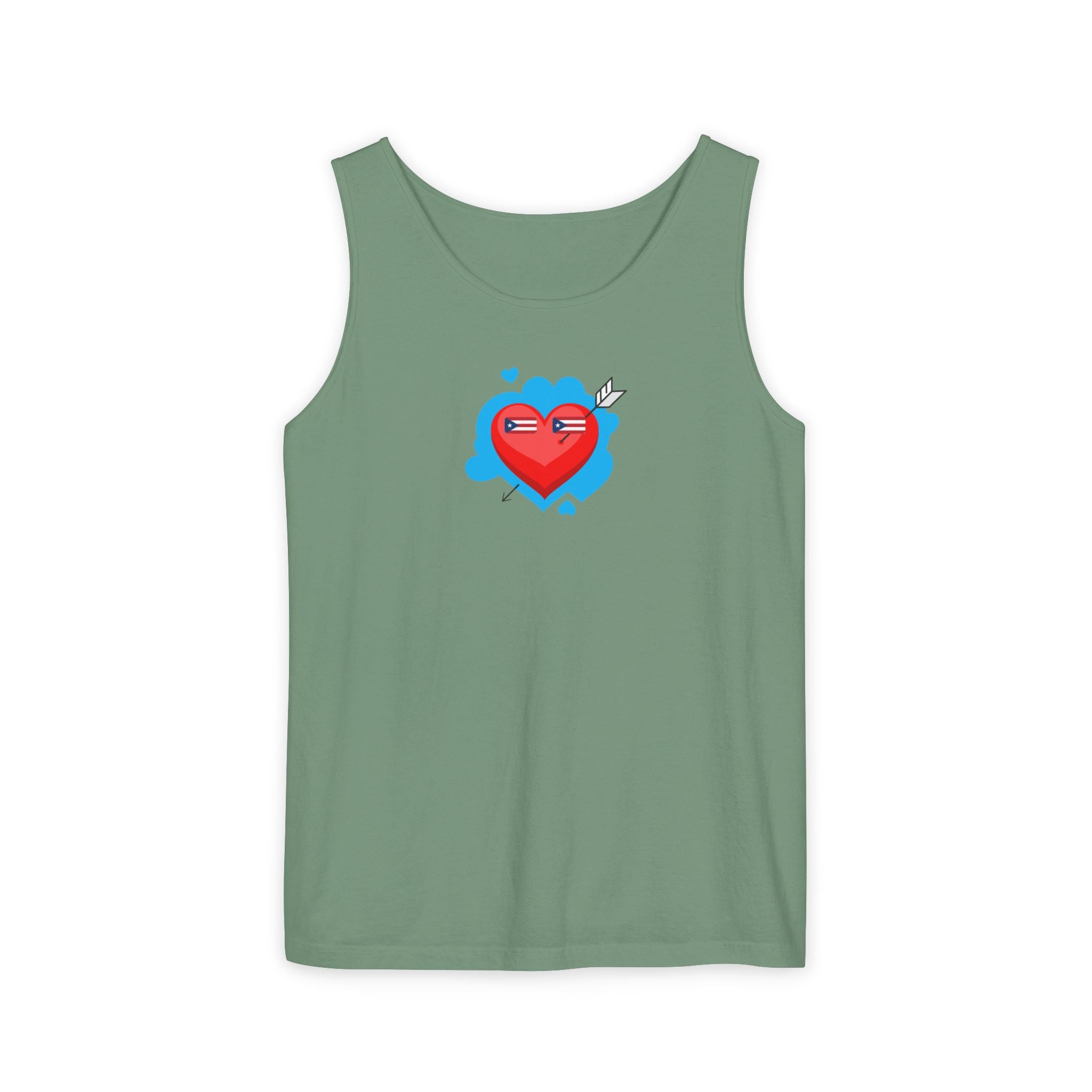 Heart Shield Tank Top — Cute Pixel Heart with Boricua Sunglasses Graphic
