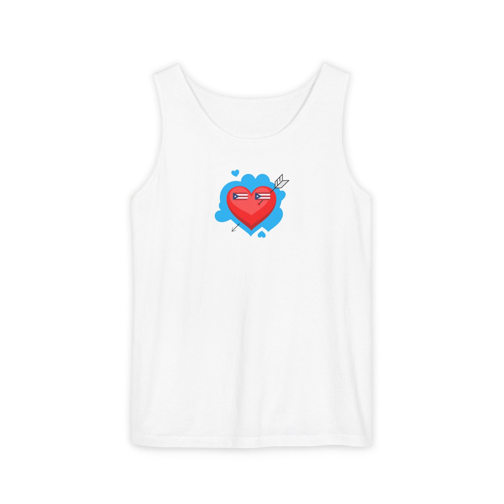 Heart Shield Tank Top — Cute Pixel Heart with Boricua Sunglasses Graphic