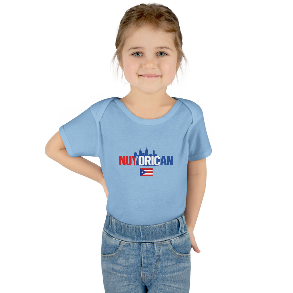 Nuyorican Baby Bodysuit – NYC Skyline Infant Onesie (Red & Blue)