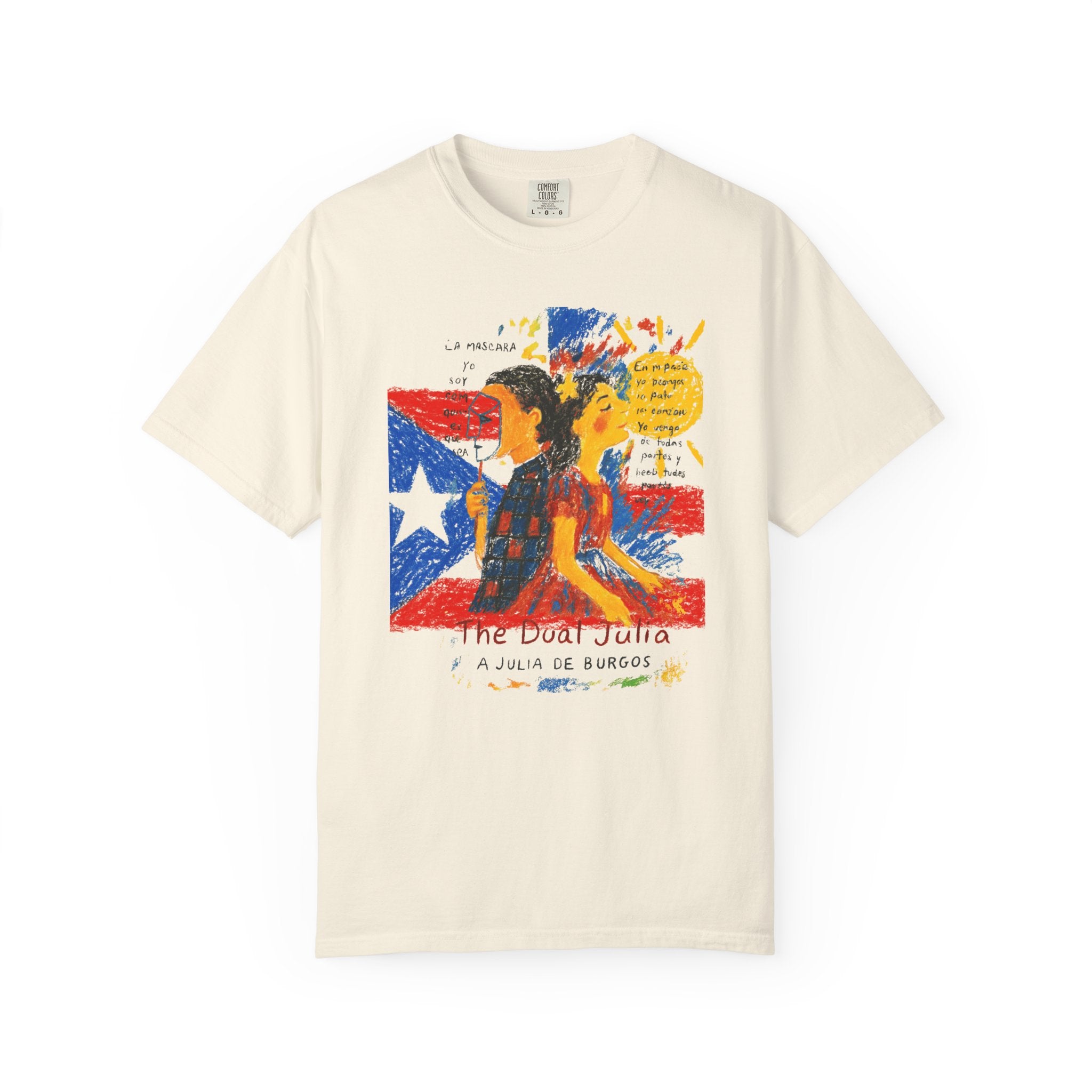 Puerto Rican Flag Art T-Shirt Julia de Burgos homenaje— "The Dua Julia" Illustrated Graphic Tee