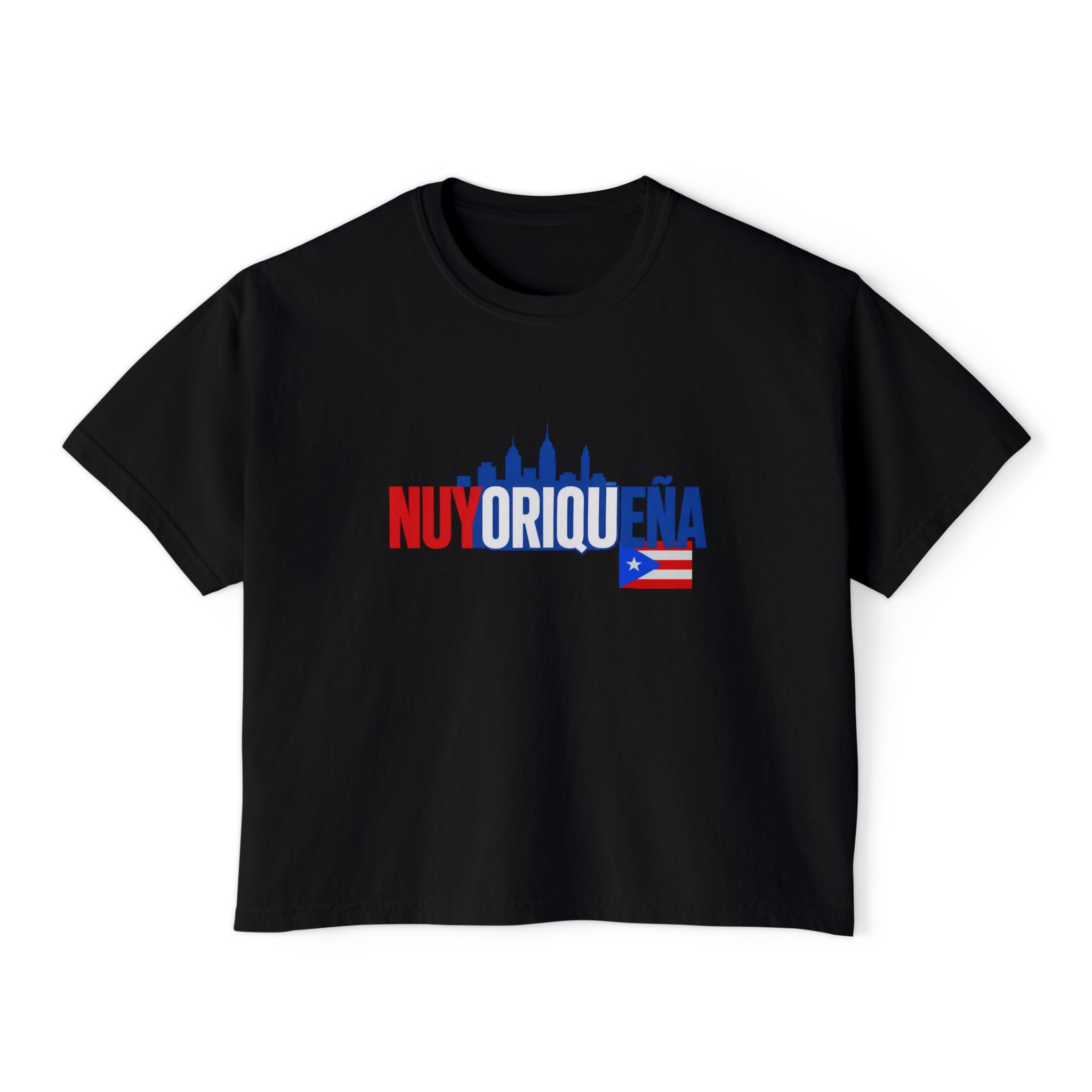 Nuyoriqueña Boxy Tee — Puerto Rican NYC Skyline Crop T-Shirt