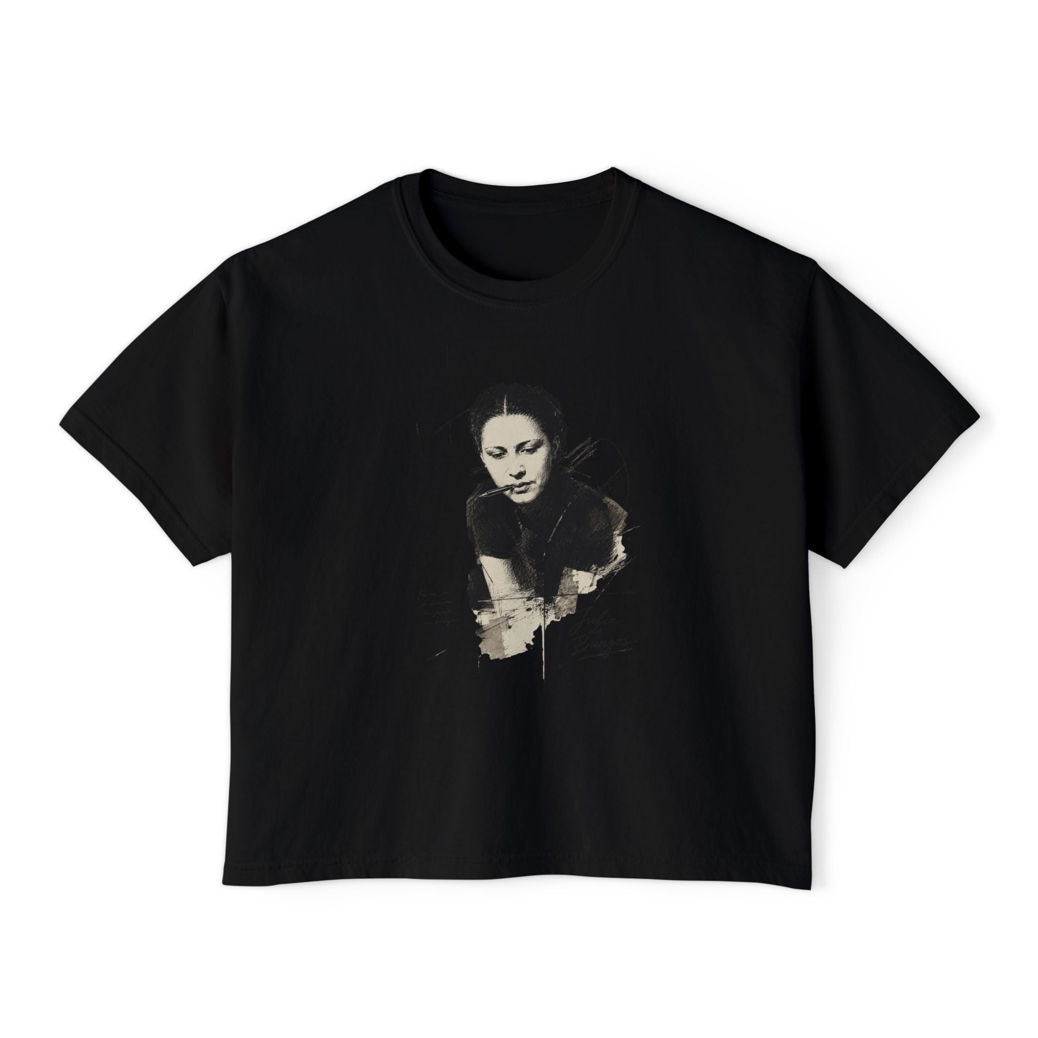 Boxy Tee — Vintage Portrait Graphic "Julia de Burgos" poem Women's Cropped T-Shirt