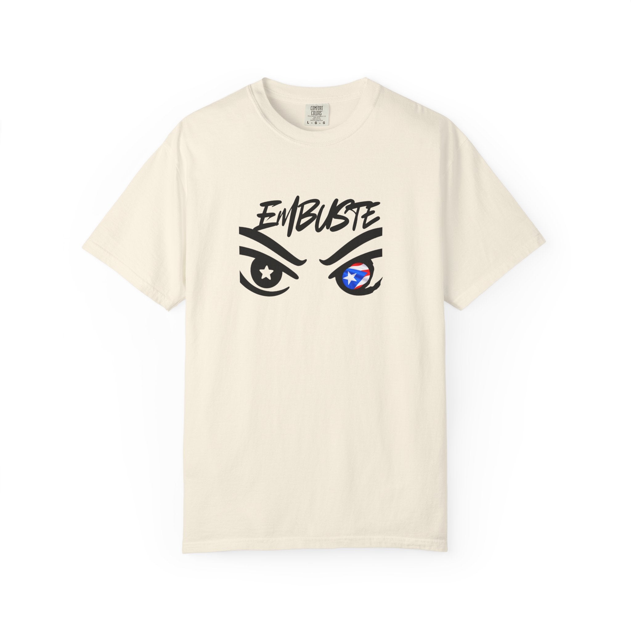 Embuste Eyes Graphic T-Shirt — Bold Script & Star-Spangled Eye Design