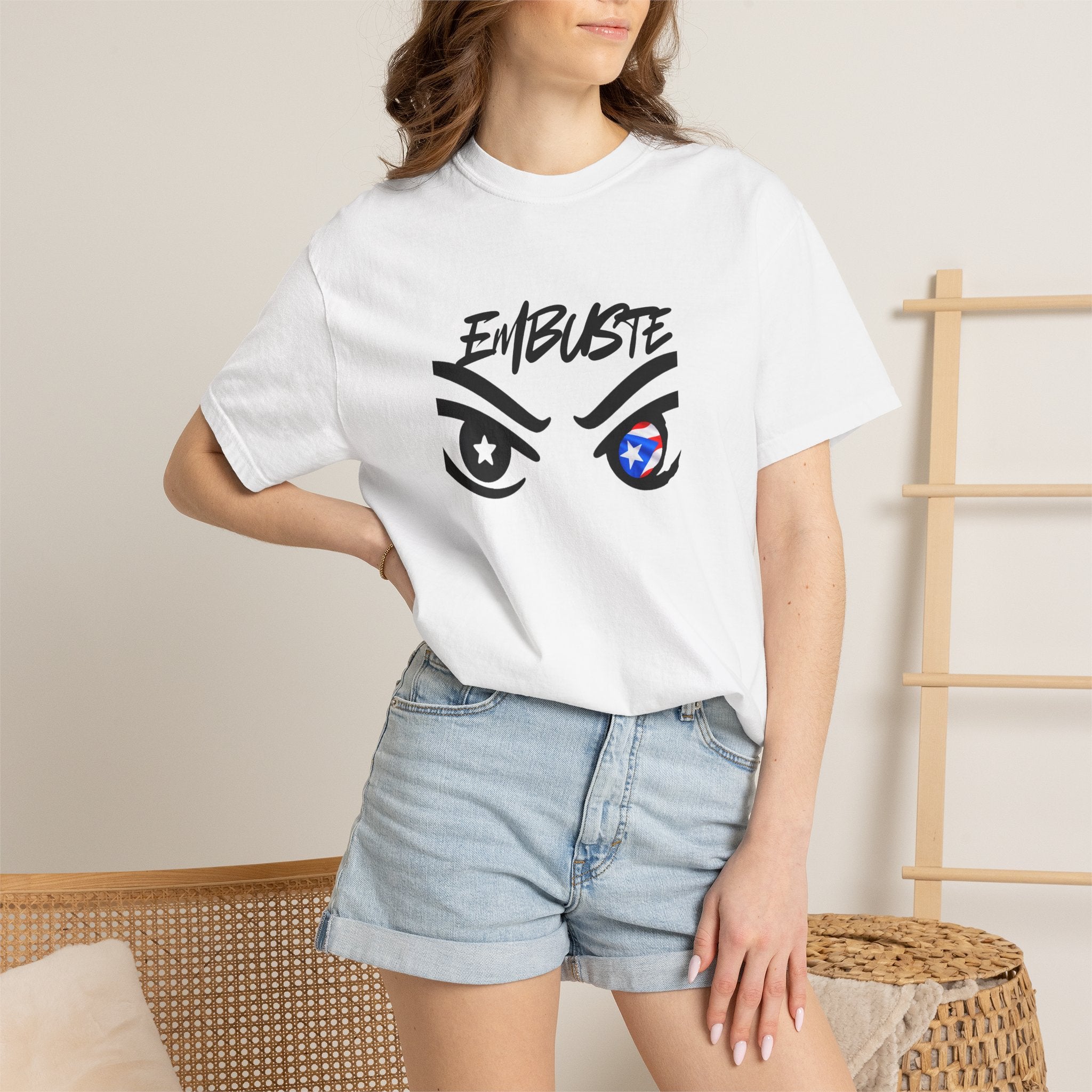 Embuste Eyes Graphic T-Shirt — Bold Script & Star-Spangled Eye Design