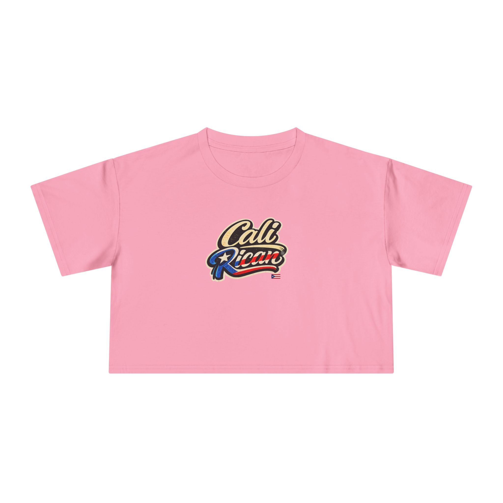 Cali Rican Crop Tee — Puerto Rican Flag Script Graphic
