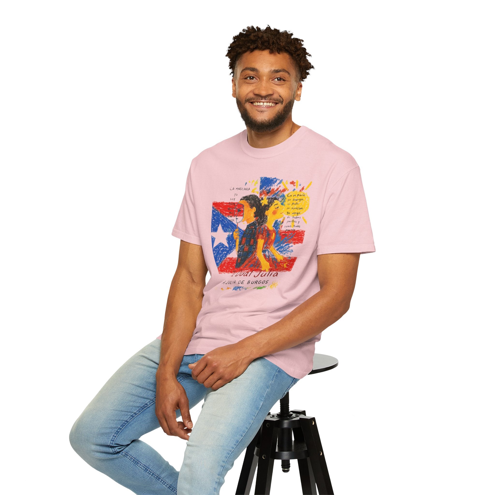 Puerto Rican Flag Art T-Shirt Julia de Burgos homenaje— "The Dua Julia" Illustrated Graphic Tee