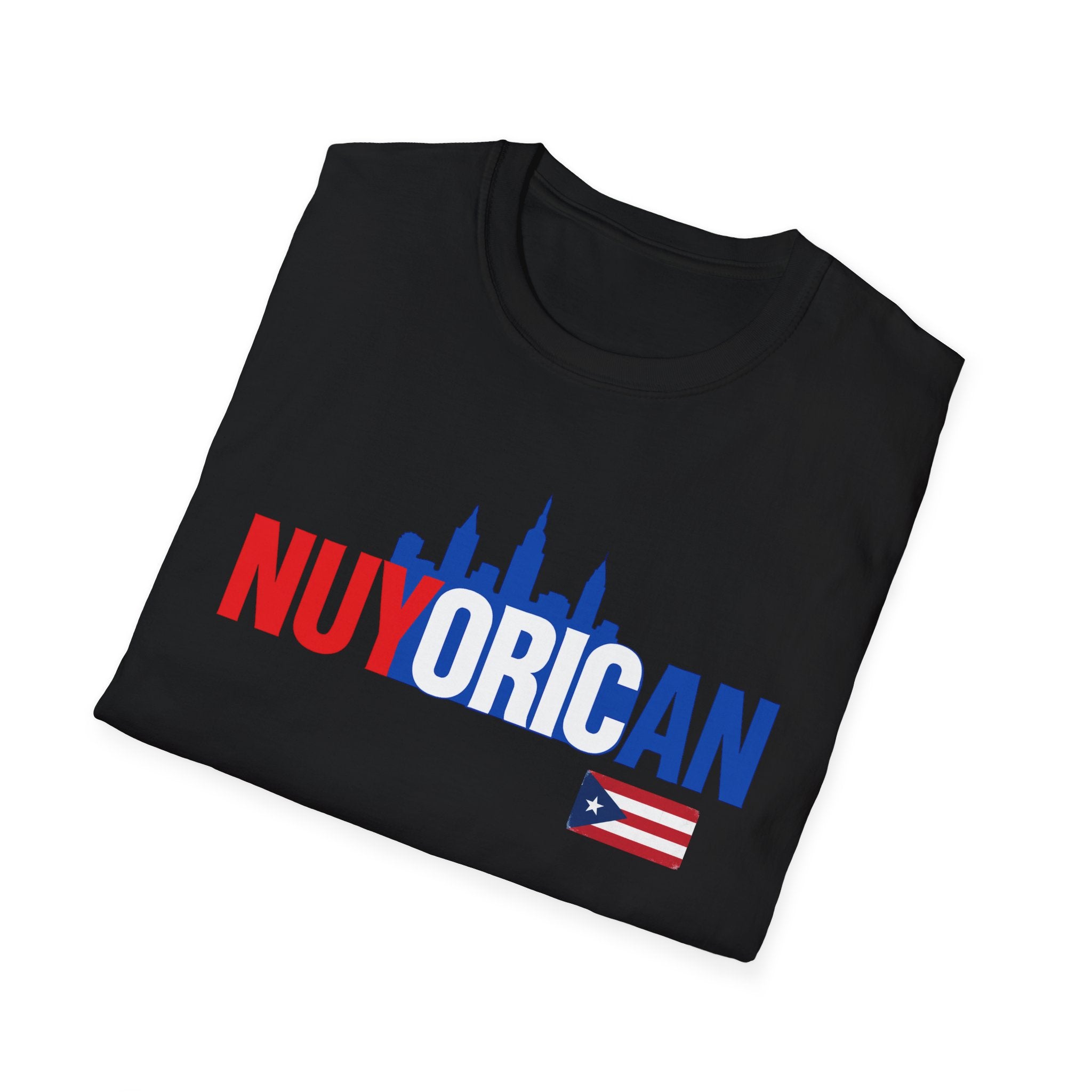 Nuyorican Skyline T-Shirt with Puerto Rico Flag – Retro NYC Pride Tee