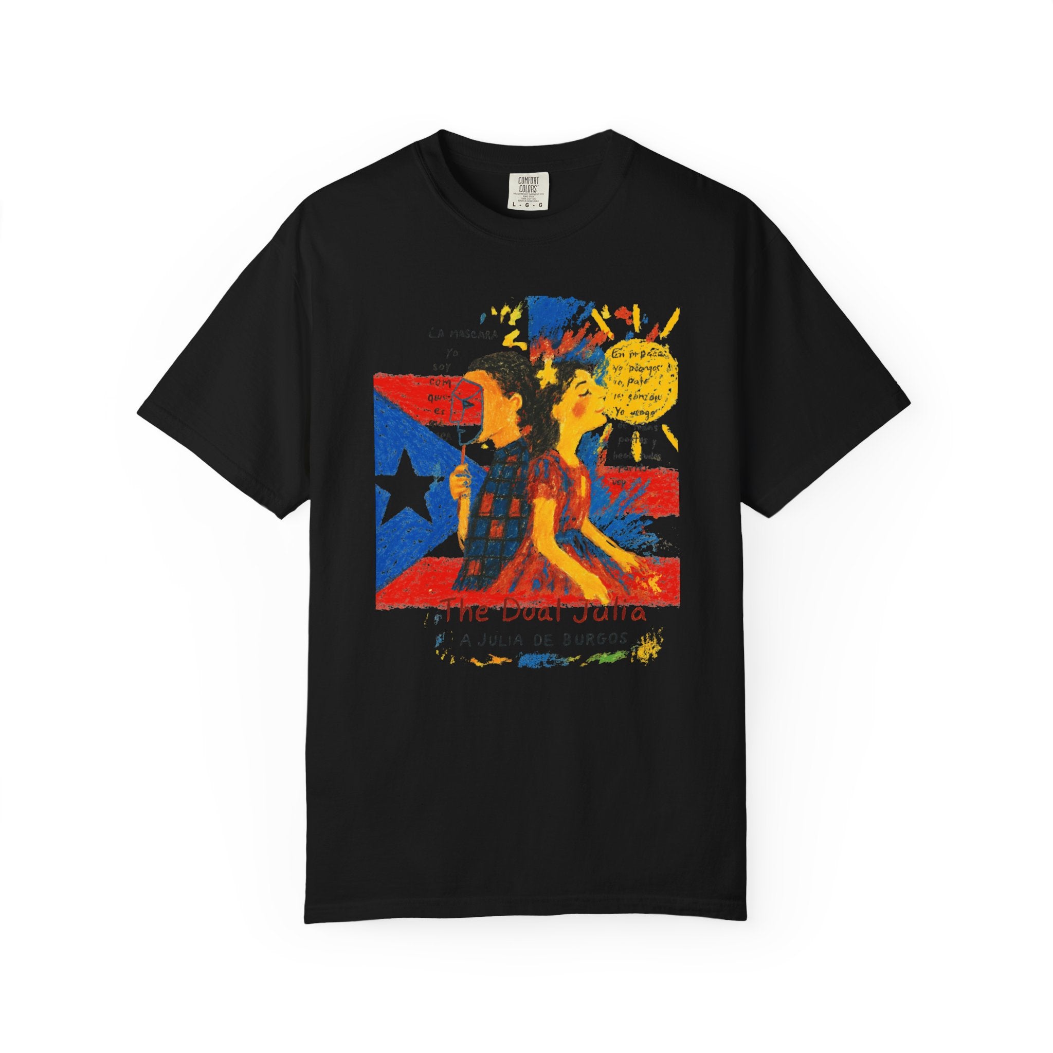 Puerto Rican Flag Art T-Shirt Julia de Burgos homenaje— "The Dua Julia" Illustrated Graphic Tee