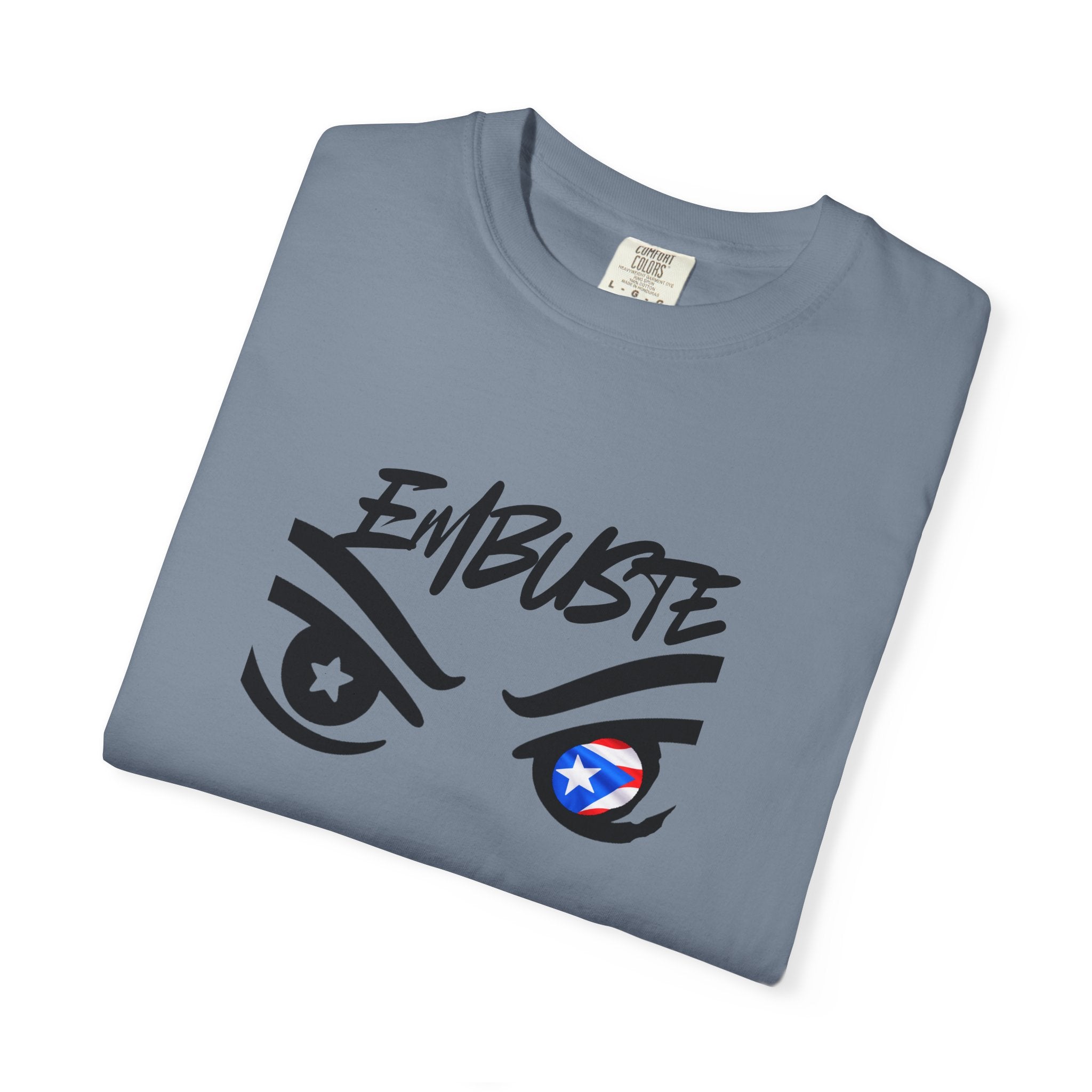 Embuste Eyes Graphic T-Shirt — Bold Script & Star-Spangled Eye Design