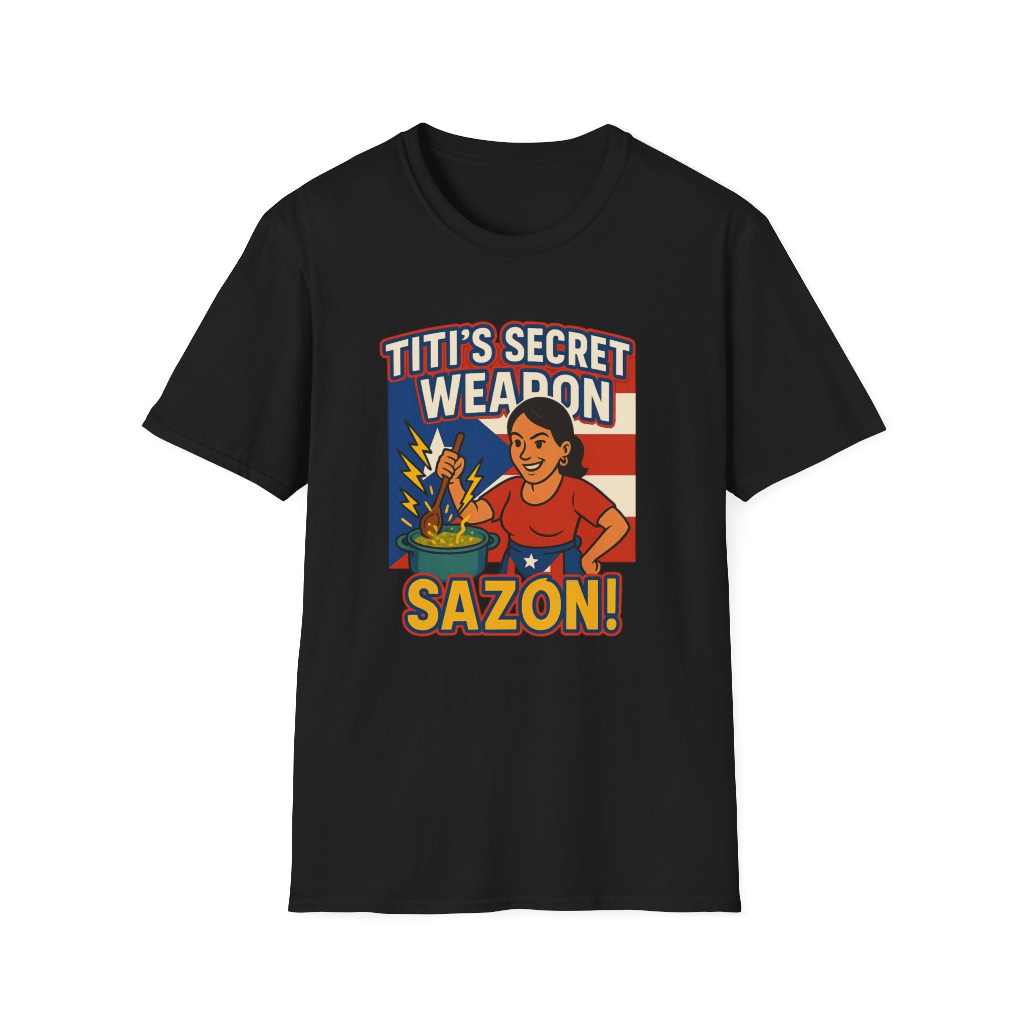T-Shirt — "Titi's Secret Weapon: Sazón!" Retro Latin Cooking Tee