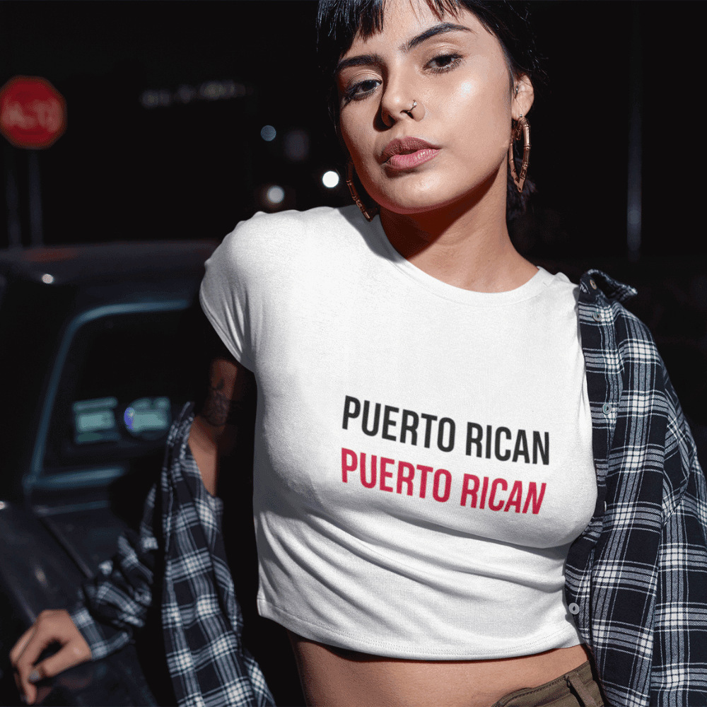 Puerto Rican Crop Tee — 'PUERTO RICAN' Minimalist Pride Women’s Crop Top
